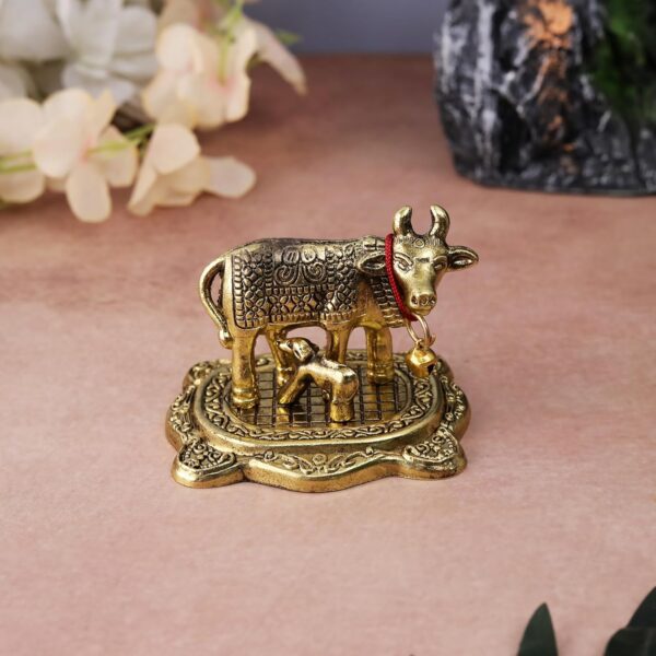 Click Pujan Golden Kamdhenu Cow & Calf Idol | Vastu Remedy for Wealth | Gift