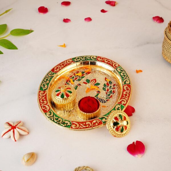 Click Pujan Decorative Thali 6 Inch for Aarti, Poojan, Wedding Rituals | Diwali, Navratri