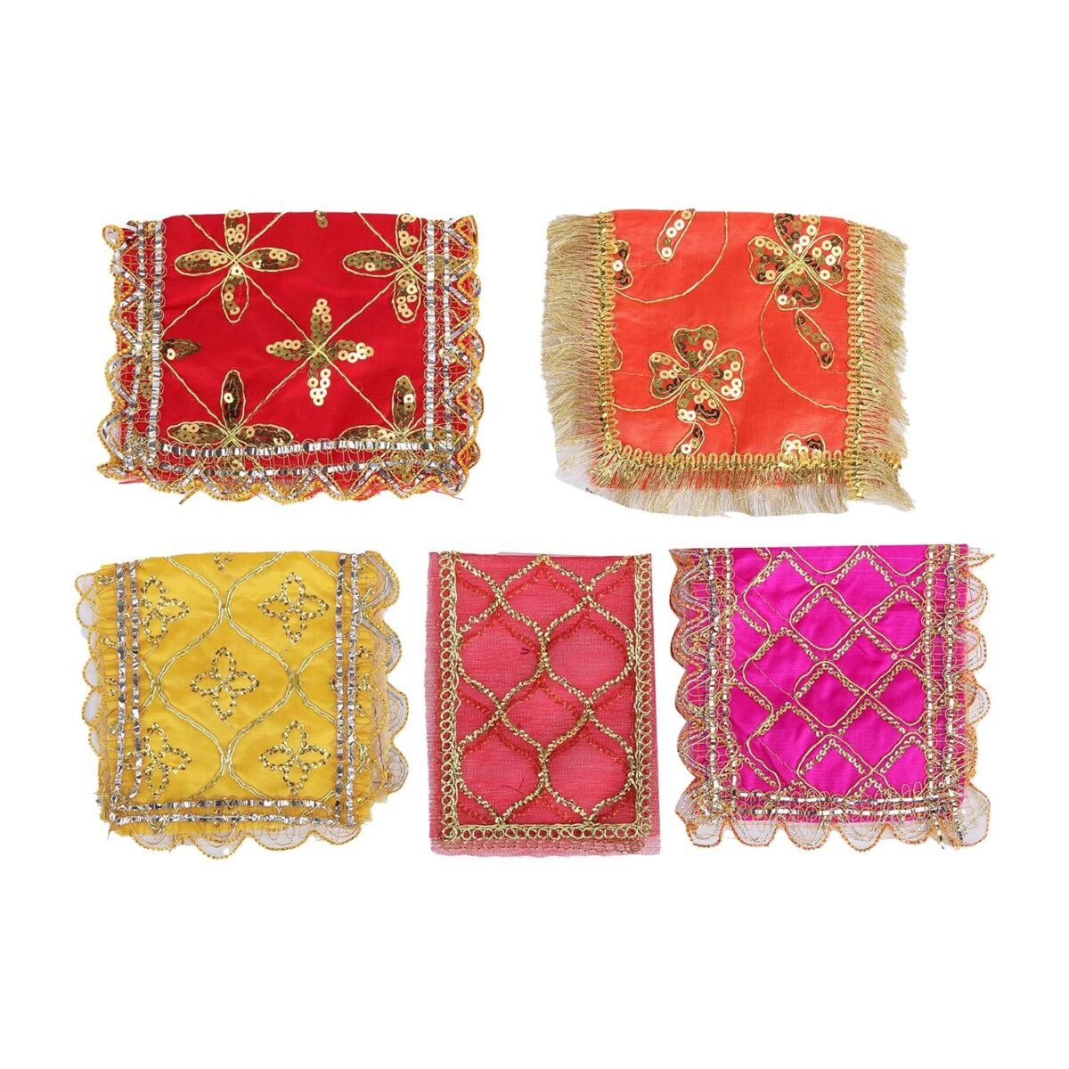 91cqdtQ-AXL._SL1500_ Click Pujan Chunni | Small | Assorted (Set of 5) Sacred Pooja Chunri for Mandir, Mata Ki Chunri, Devi Maa Chunri with Heavy Embroidery & Golden Borders | Auspicious Chunari for Durga, Lakshmi, Saraswati - Image 4