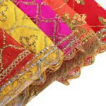 Click Pujan Chunni | Small | Assorted (Set of 5) Sacred Pooja Chunri for Mandir, Mata Ki Chunri, Devi Maa Chunri with Heavy Embroidery & Golden Borders | Auspicious Chunari for Durga, Lakshmi, Saraswati - Image 5