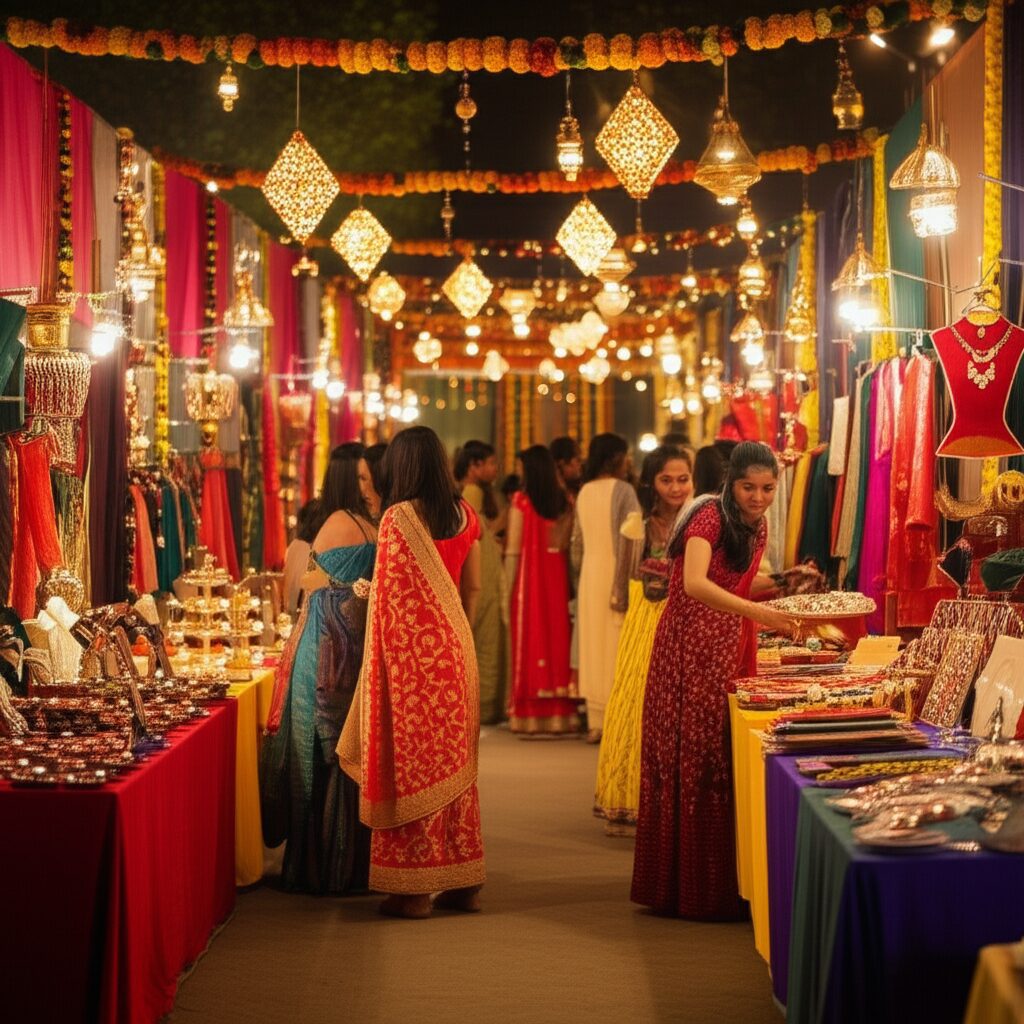 NariHaat: Stunning Diwali Shopping, Effortless Finds Generate a high-quality, relevant image prompt for an article about: NariHaat: Stunning Diwali Shopp