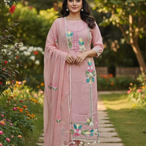 Sonika Signature Baby Pink Cotton Organza Suit with Heavy Jute & Embroidery Handwork Dupatta: Elegant Ethnic Wear for Festive Charm