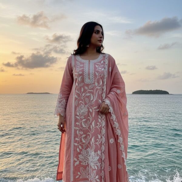 Designer Pink Thread & Lace Work Suit with Dupatta: Exquisite Ethnic Ensemble by Sonika Signature for Festive Glamour