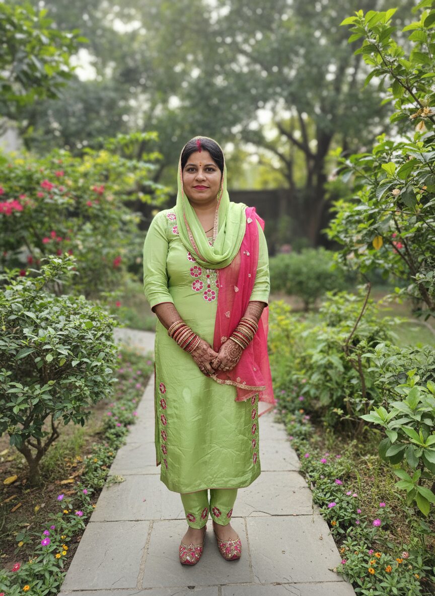 enhanced-image Elegant Parrot Green Silk Suit with Hand Embroidery & Pink Dupatta: Luxurious Ethnic Wear by Sonika Signature for Festive Splendor - Image 1