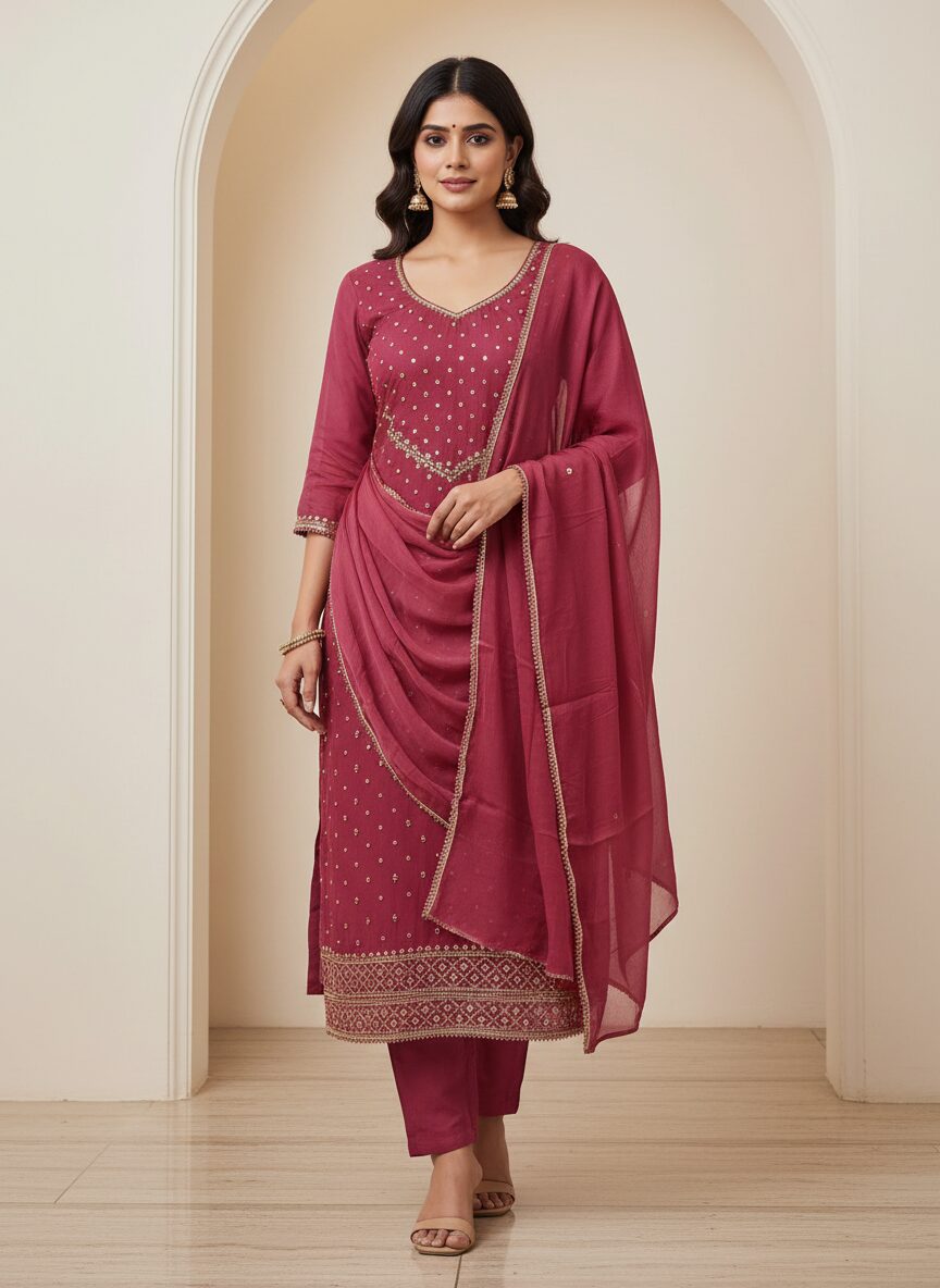 enhanced-image Exquisite Handwork Organza Suit with Pure Dupatta: Sequence & Cut Dana Work by Sonika Signature for Festive Elegance - Image 1