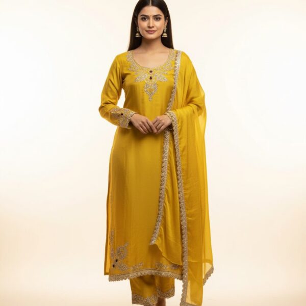 Luxurious Pure Silk Handwork Suit Set with Sequence & Katdana: Upada Silk Bottom & Chiffon Dupatta by Sonika Signature for Festive Opulence