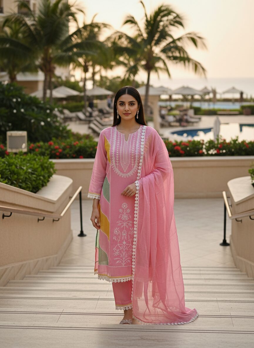 enhanced-image Pure Organza Suit Set with Handwork & Lace Dupatta: Exquisite Ethnic Ensemble by Sonika Signature for Festive Grace - Image 1