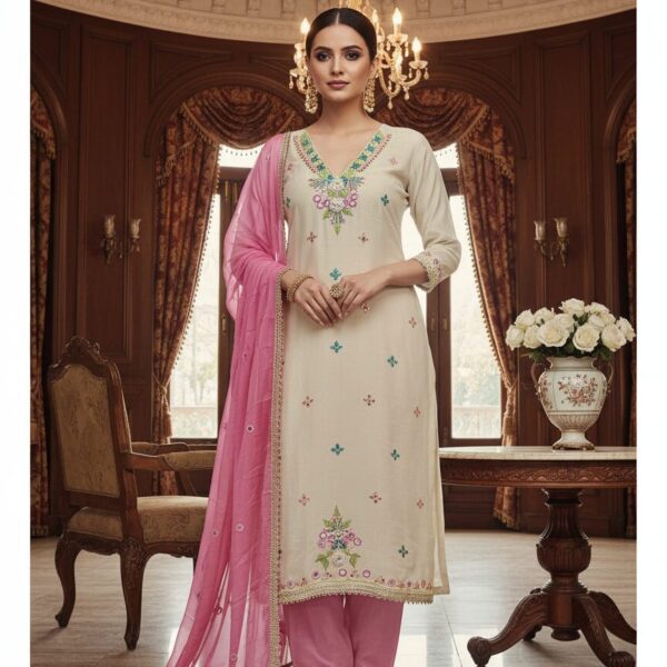 Pure Organza Silk Salwar Suit with Mirror & Thread Work: Designer Indian Ethnic Wear by Sonika Signature for Festive Glamour