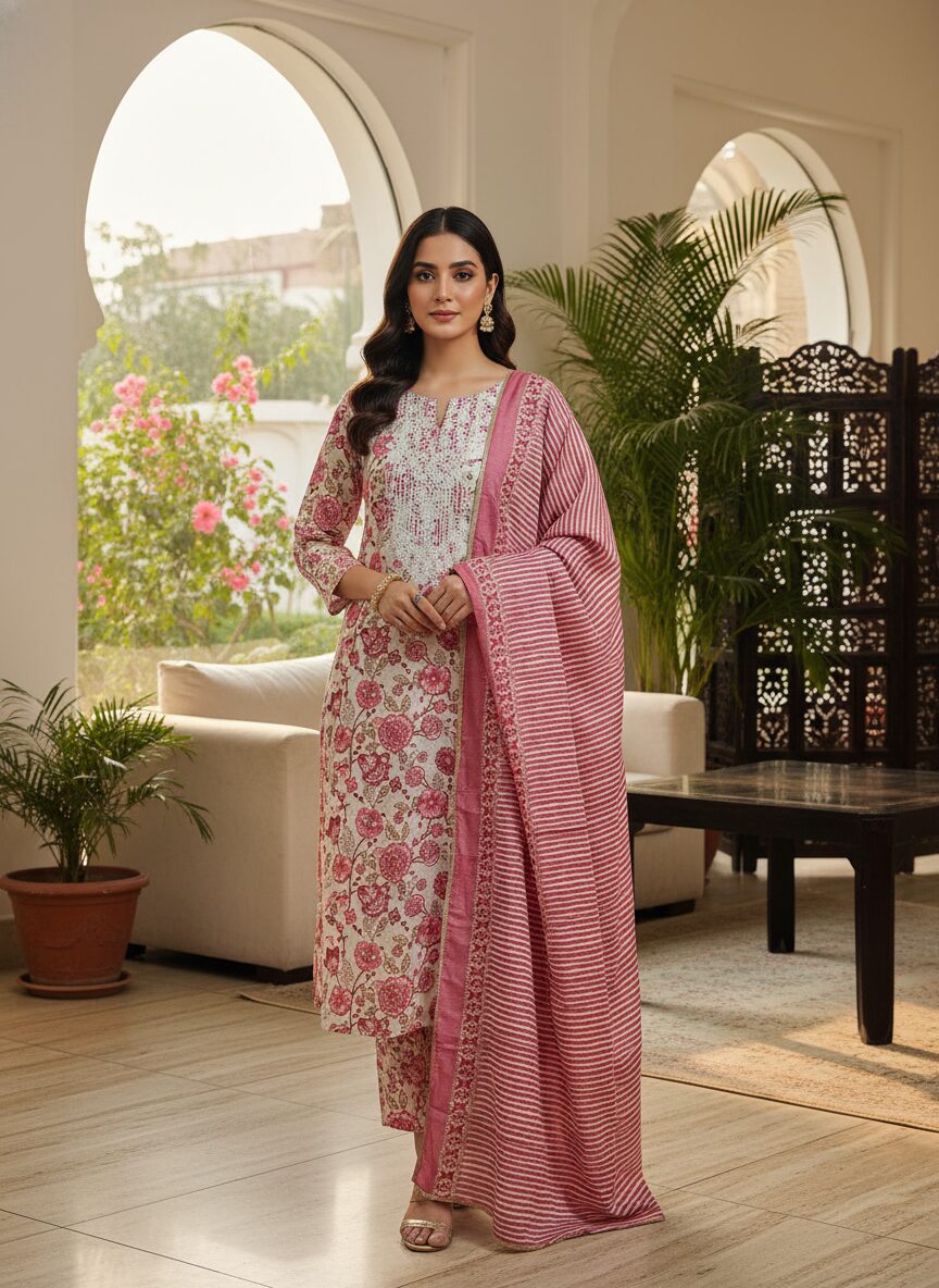 enhanced-image Pure Cotton Chikankari Kurti: Hand-Embroidered Neck Design by Sonika Signature for Timeless Ethnic Elegance - Image 1