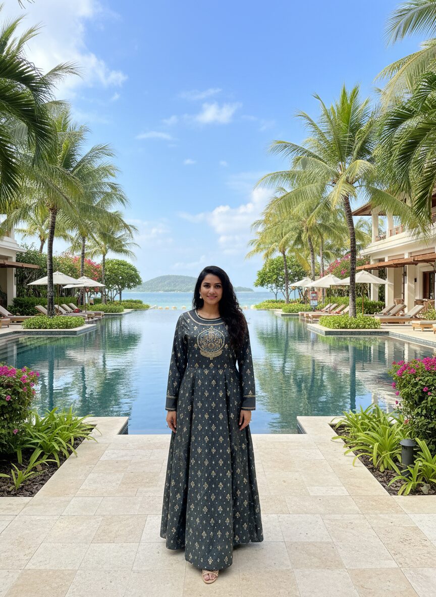 enhanced-image Gogi Collection Cotton Frock Gown Dress: Readymade Elegant Neck Embroidery Design with Comfort Fit for Festive Occasions - Image 1