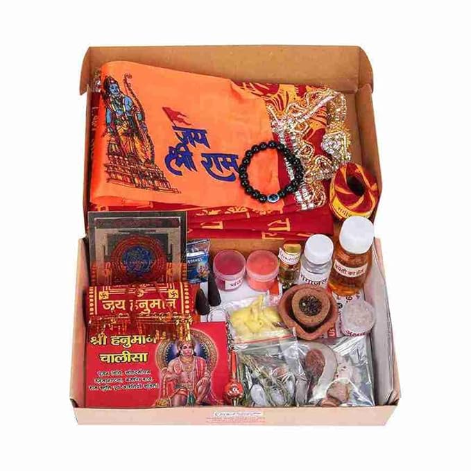 51wkbffiixL._SX679_ Click Pujan Hanuman Chola Puja Kit - Dhoop, Chandan, Gangajal, Moli | Divine Samagri Box - Image 2