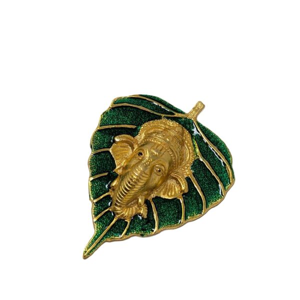 Click Pujan Golden Ganesh Paan Wall Hanging - Lord Ganesha Face on Green Leaf for Home Decor
