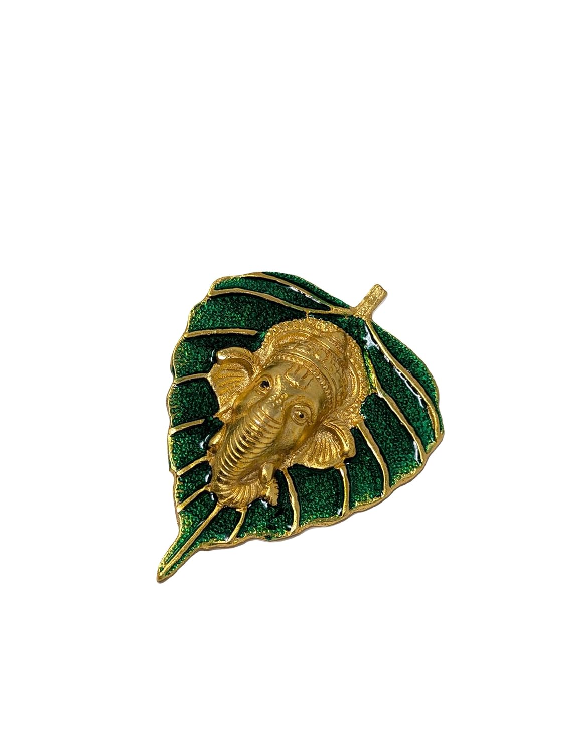 71YFK5-JpZL._SL1500_ Click Pujan Golden Ganesh Paan Wall Hanging - Lord Ganesha Face on Green Leaf for Home Decor - Image 1