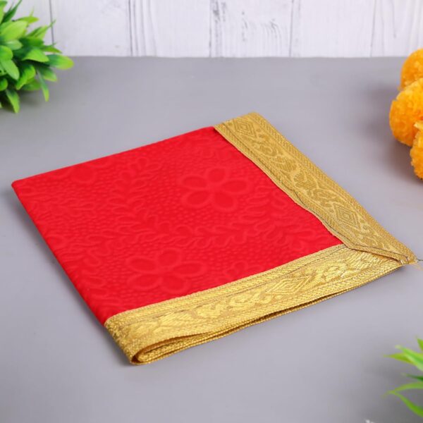 Click Pujan Red Cloth with Border – Set of 2 (12x12 Inch) | Traditional Pooja Fabrics for Temple | Home Mandir, Religious Rituals, Offerings, and Spiritual Decorations