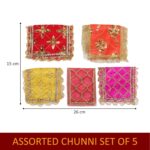 Click Pujan Chunni | Small | Assorted (Set of 5) Sacred Pooja Chunri for Mandir, Mata Ki Chunri, Devi Maa Chunri with Heavy Embroidery & Golden Borders | Auspicious Chunari for Durga, Lakshmi, Saraswati - Image 3