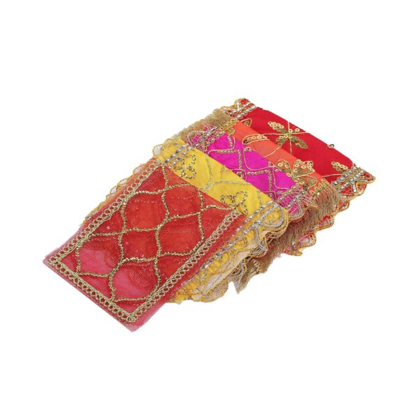 Click Pujan Chunni | Small | Assorted (Set of 5) Sacred Pooja Chunri for Mandir, Mata Ki Chunri, Devi Maa Chunri with Heavy Embroidery & Golden Borders | Auspicious Chunari for Durga, Lakshmi, Saraswati