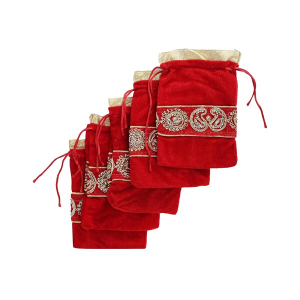 Click Pujan Designer Velvet Pouches – Set of 5 (7x4.5 Inch) | Traditional Multipurpose Drawstring Bags | Ideal for Coins, Jewellery, Gift Packaging, Pooja Samagri, and Spiritual Use