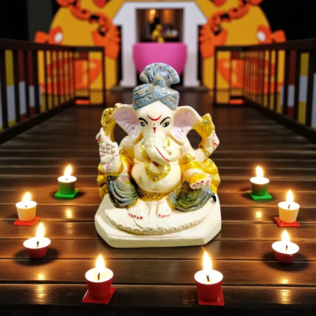 Click Pujan Eco Friendly Ganesh Idol Made by Desi Cow Dung and Seeds