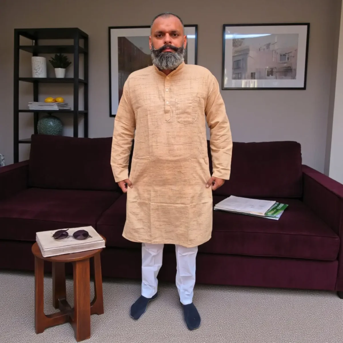 Kurta Pajama Set in Desi Khadi by Poonia Khadi Kurta Pajama Set in Desi Khadi by Poonia Khadi