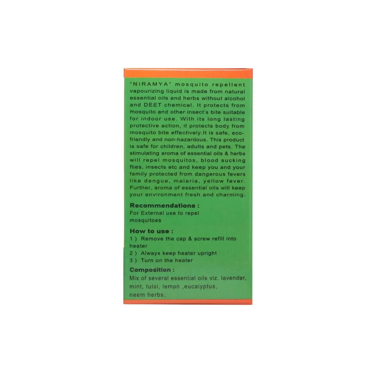 NIRAMYA-Mosquito-Repellent-Vaporizer-Liquid-9 NIRAMYA Mosquito Repellent Vaporizer Liquid – Natural, Safe & Effective Plug-in for Dengue Protection (Odorless, Child & Pet Friendly) - Image 10