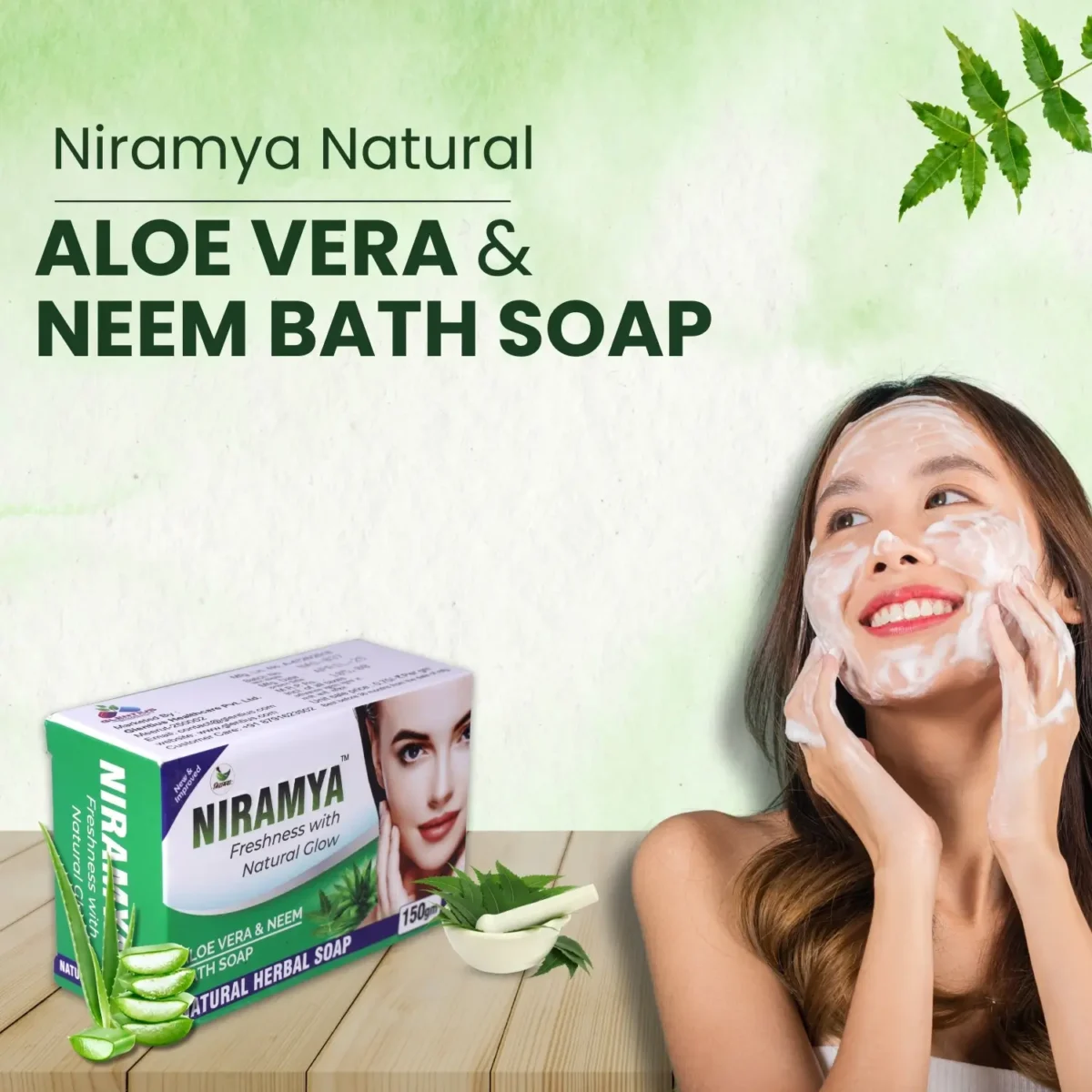 Niramya-Herbal-Aloe-Vera-and-Neem-Natural-Bath-Soap-1 Niramya Herbal Aloe Vera and Neem Natural Bath Soap - Image 2