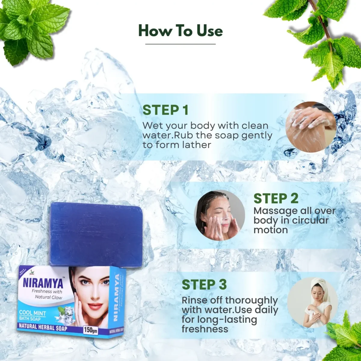 Niramya-Herbal-Cool-Mint-Natural-Bath-Soap-3 Niramya Herbal Cool Mint Natural Bath Soap - Image 4