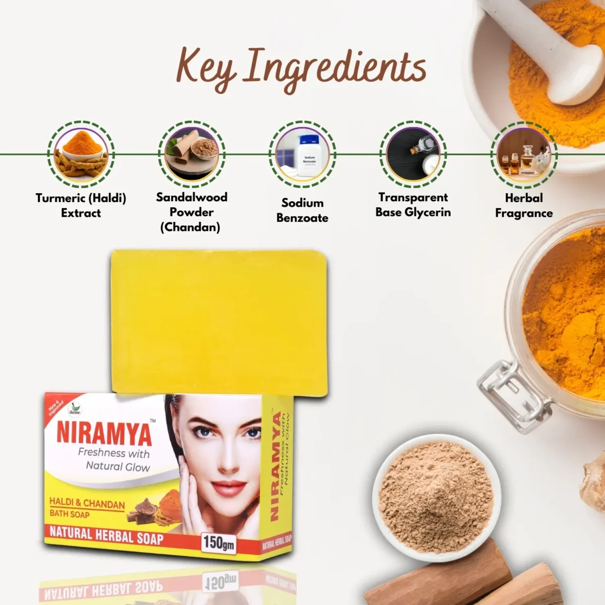 Niramya-Herbal-Haldi-and-Chandan-Natural-Bath-Soap-4 Niramya Herbal Haldi and Chandan Natural Bath Soap - Image 5