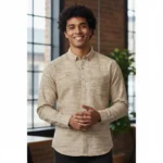 Desi Khadi Menβs Beige slub shirt Handwoven Cotton Shirt