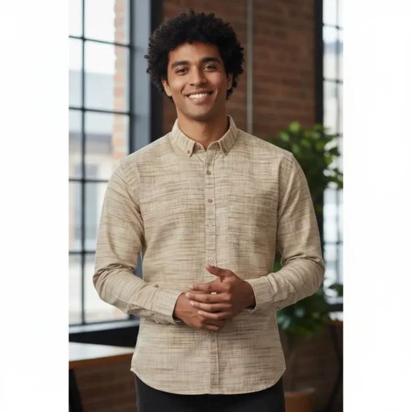 Desi Khadi Menβs Beige slub shirt Handwoven Cotton Shirt