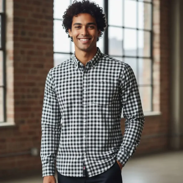 Desi Khadi Menโs Black Check Handwoven Cotton Shirt