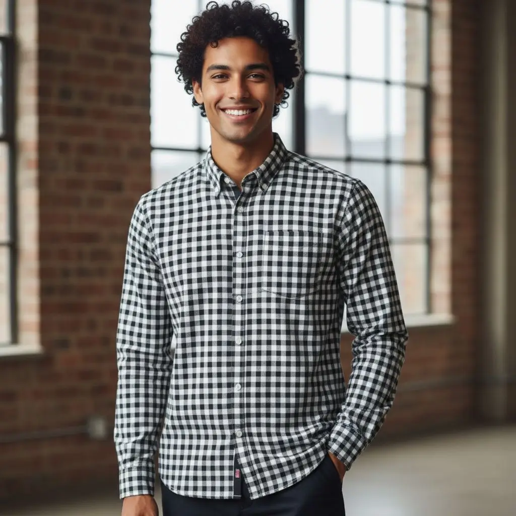 Desi Khadi Men’s Black Check Handwoven Cotton Shirt