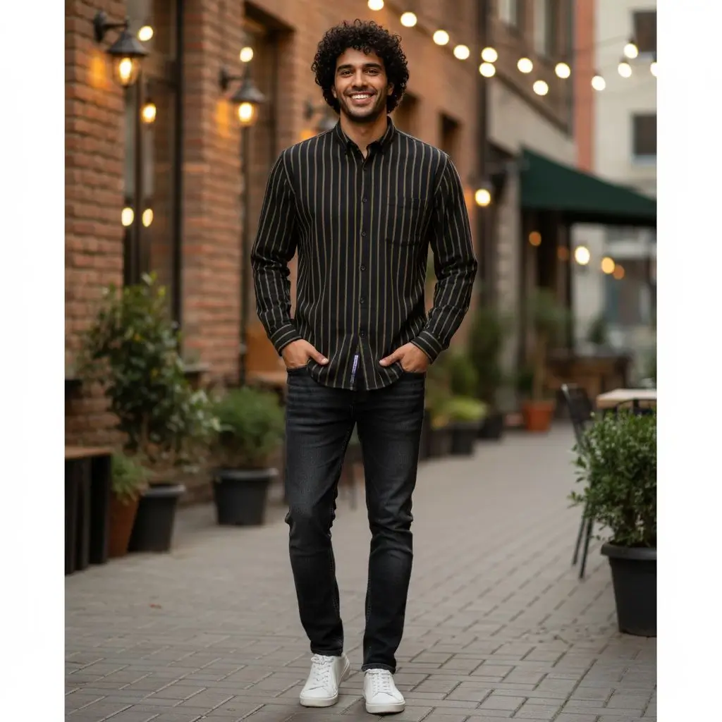 Desi Khadi Men’s Black pinstripe Handwoven Cotton Shirt