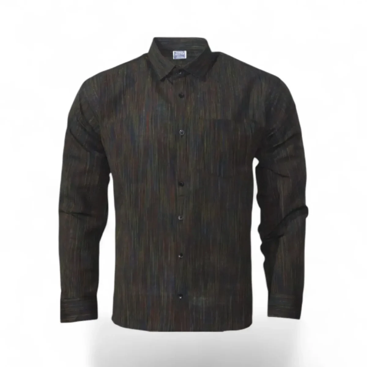 Desi Khadi Menโs Dark multi slub Handwoven Cotton Shirt- 1 Desi Khadi Menโs Dark multi slub Handwoven Cotton Shirt- 1