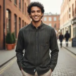 Desi Khadi Menโs Dark multi slub Handwoven Cotton Shirt