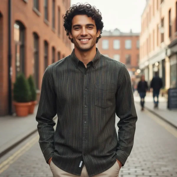 Desi Khadi Menโs Dark multi slub Handwoven Cotton Shirt