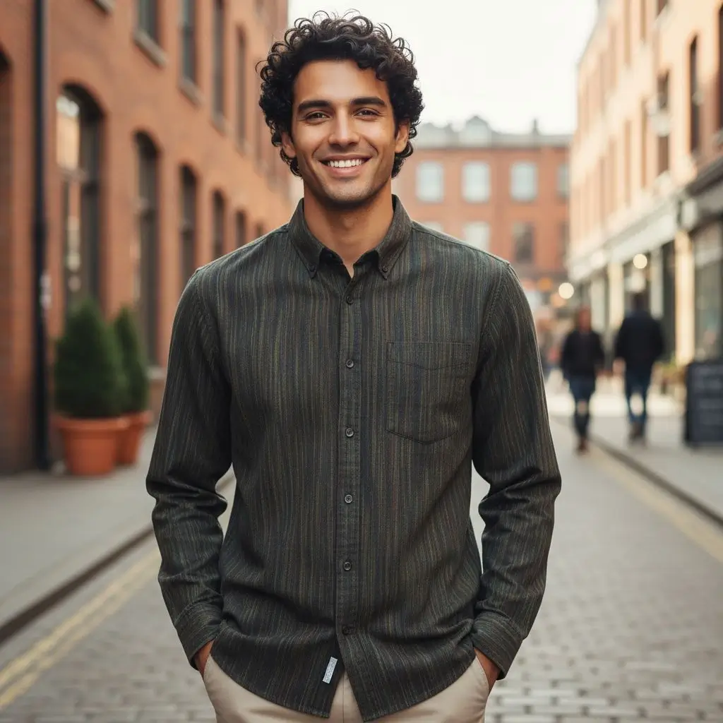 Desi Khadi Men’s Dark multi slub Handwoven Cotton Shirt