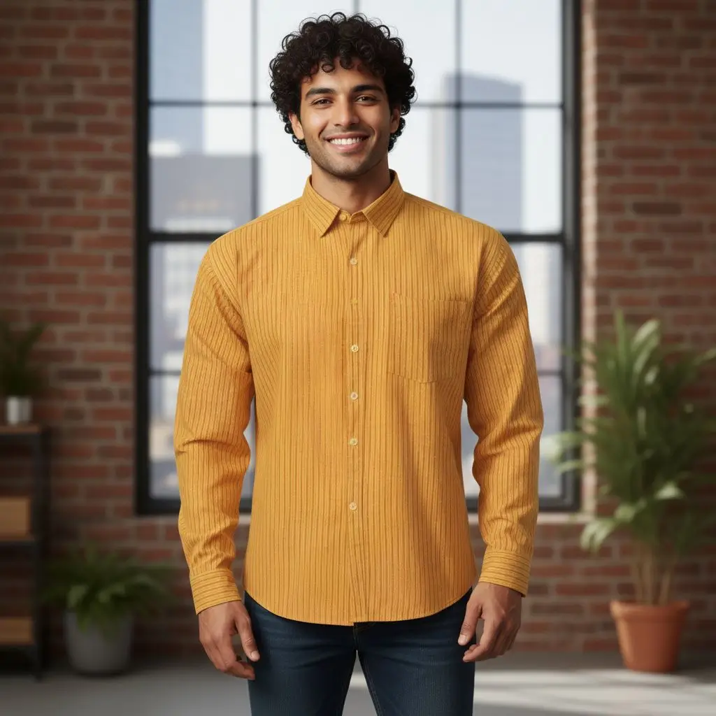 Desi Khadi Men’s Handwoven Cotton Shirt - Yellow