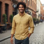 Desi Khadi Menโs Light Mustard Yellow Handwoven Cotton Shirt