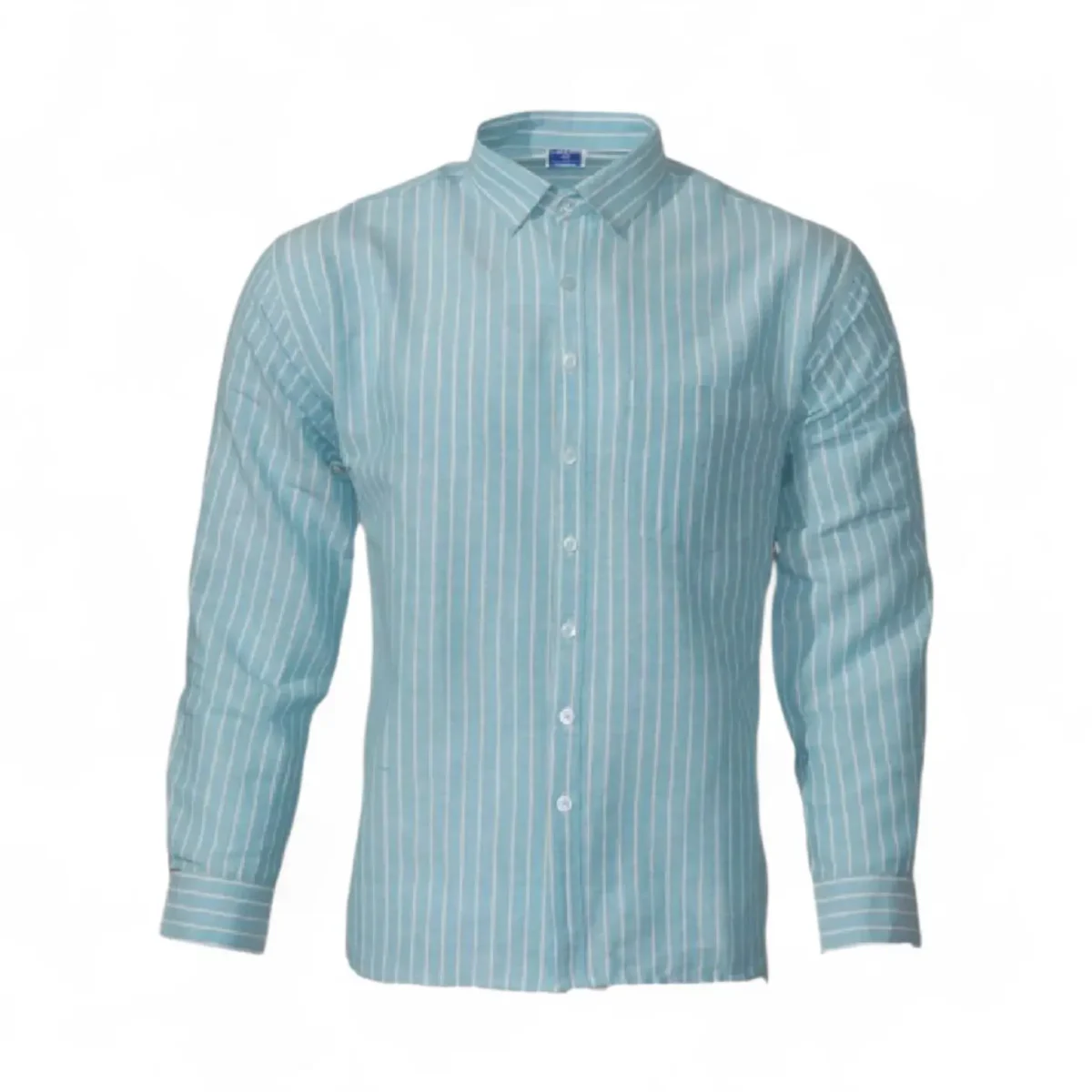 Desi Khadi Menโs Light blue pinstripe Handwoven Cotton Shirt- 1 Desi Khadi Menโs Light blue pinstripe Handwoven Cotton Shirt- 1