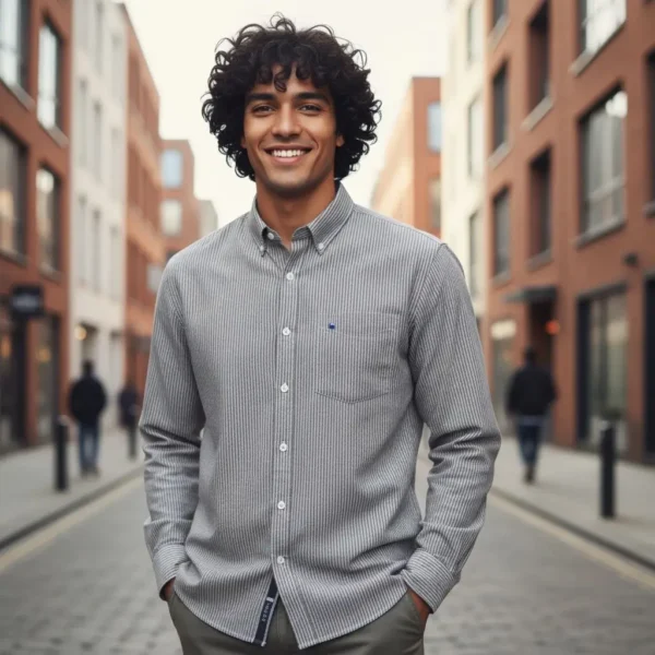 Desi Khadi Menโs Light gray Handwoven Cotton Shirt