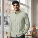 Desi Khadi Menโs Light green Handwoven Cotton Shirt