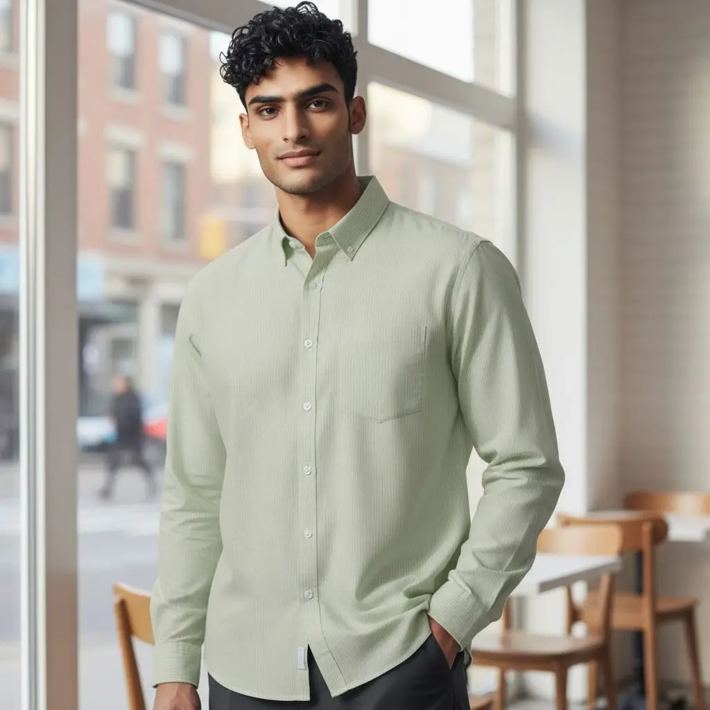 Desi Khadi Men’s Light green Handwoven Cotton Shirt