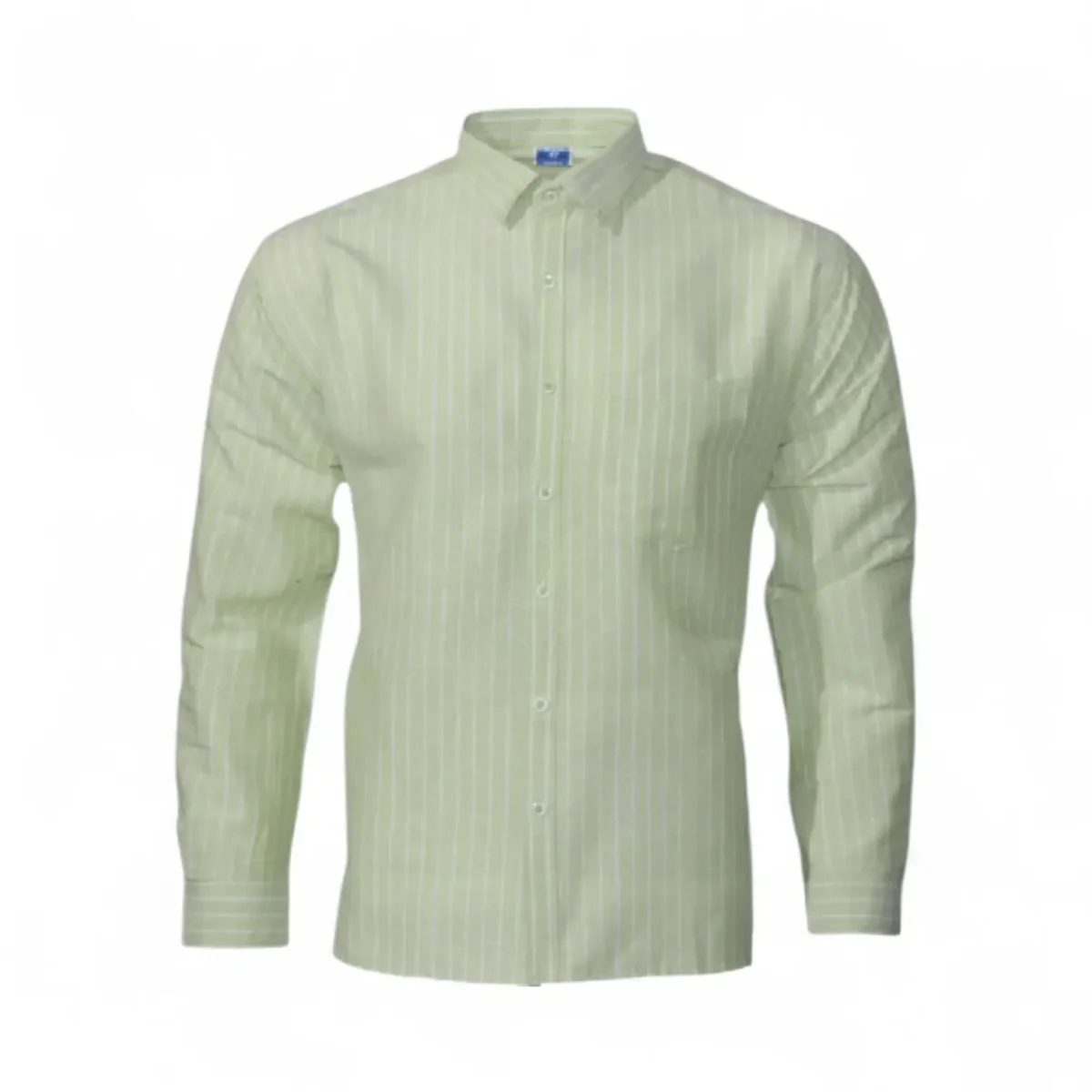 Desi Khadi Menβs Light green pinstripe Handwoven Cotton Shirt- 1 Desi Khadi Menβs Light green pinstripe Handwoven Cotton Shirt- 1