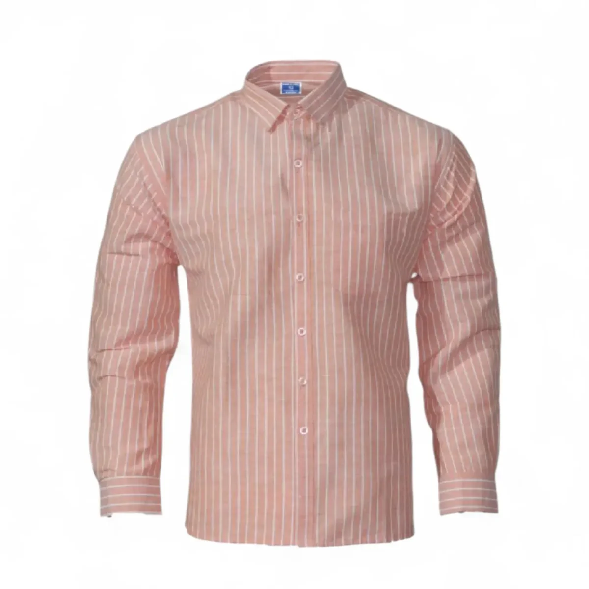 Desi Khadi Menβs Light peach pinstripe Handwoven Cotton Shirt - 1 Desi Khadi Menβs Light peach pinstripe Handwoven Cotton Shirt - 1
