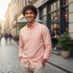 Desi Khadi Menβs Light peach pinstripe Handwoven Cotton Shirt