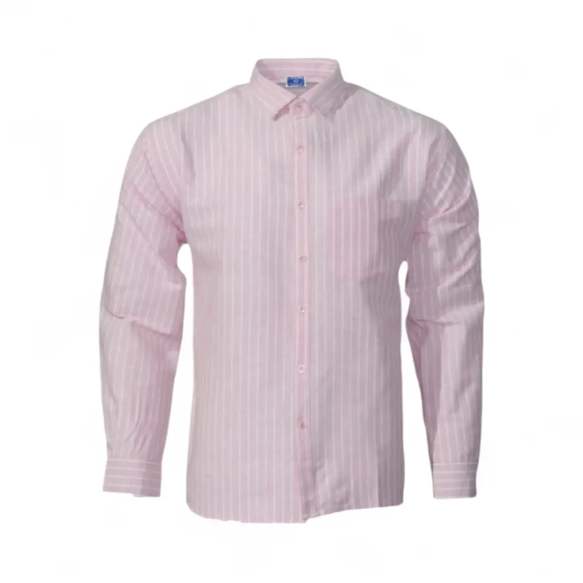 Desi Khadi Menโs Light pink pinstripe Handwoven Cotton Shirt- 1 Desi Khadi Menโs Light pink pinstripe Handwoven Cotton Shirt- 1