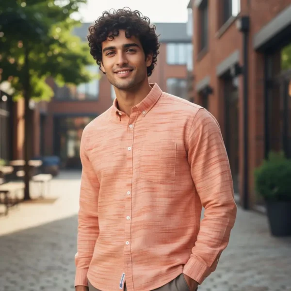 Desi Khadi Menβs Light terracotta slub Handwoven Cotton Shirt