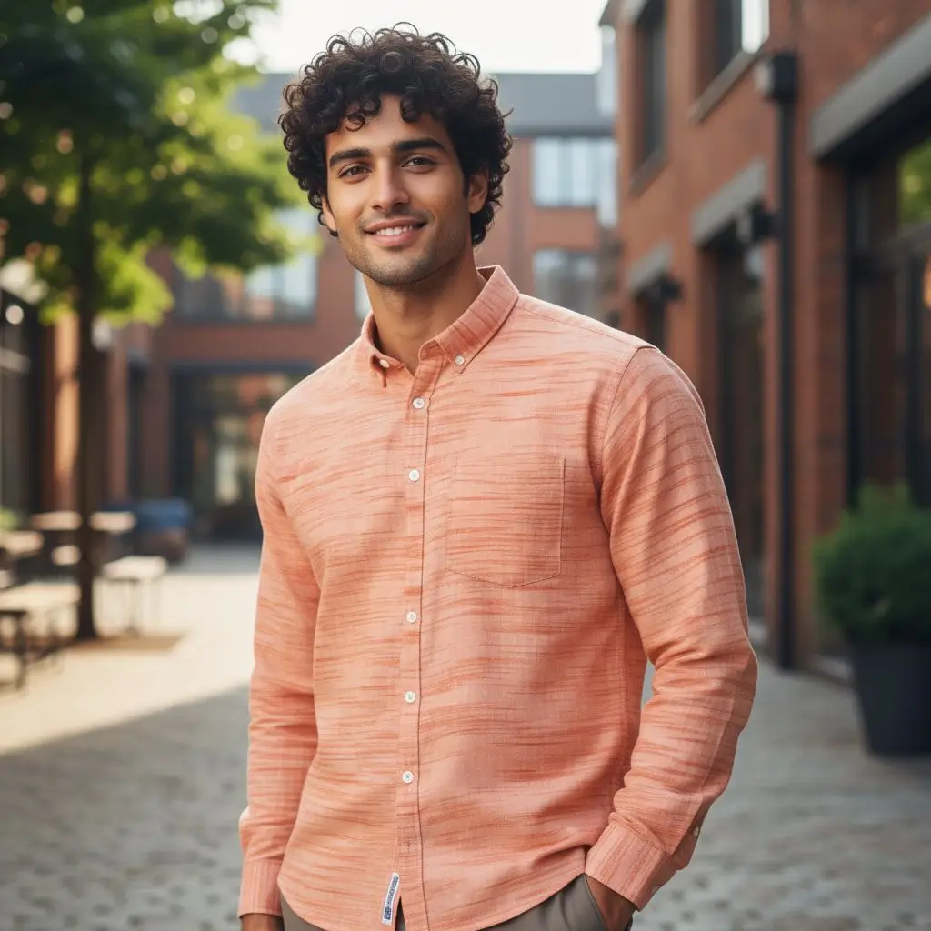 Desi Khadi Men’s Light terracotta slub Handwoven Cotton Shirt