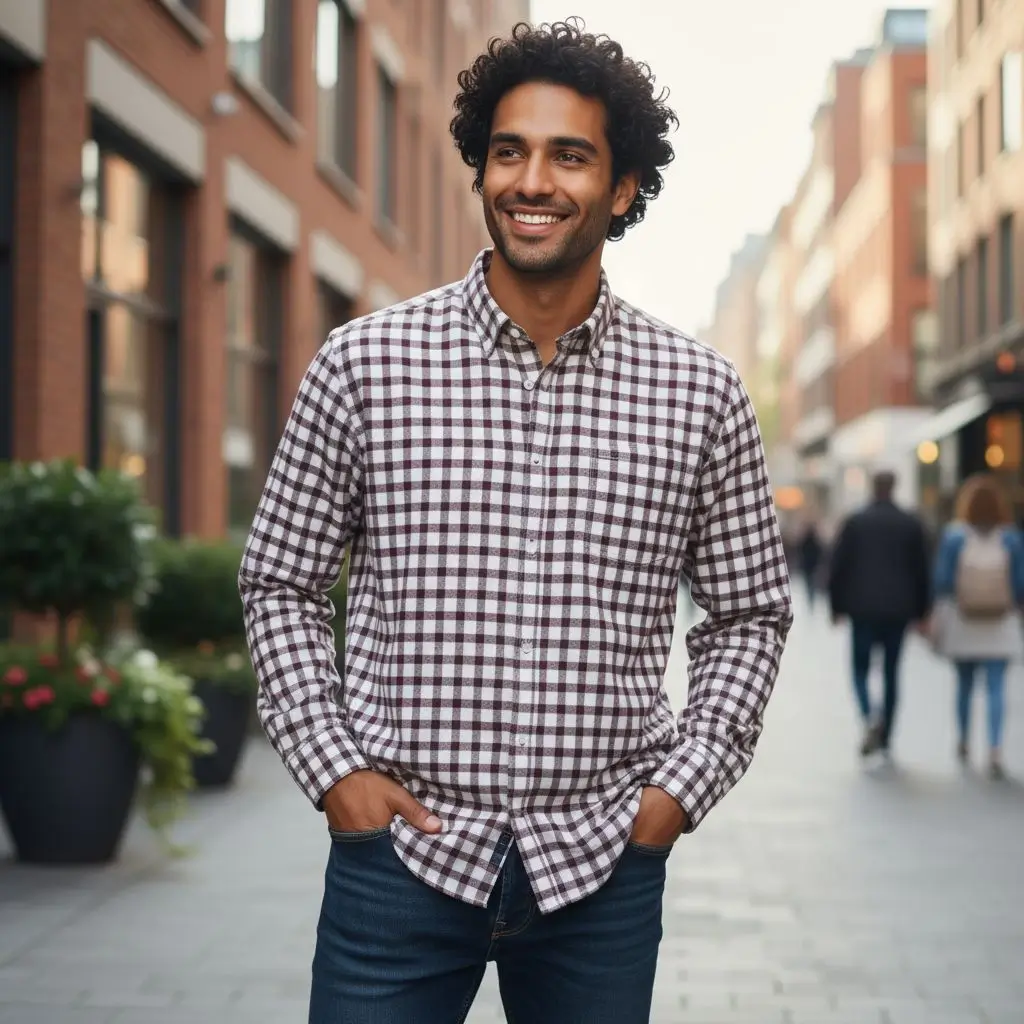 Desi Khadi Menโs Maroon Check Handwoven Cotton Shirt Desi Khadi Menโs Maroon Check Handwoven Cotton Shirt