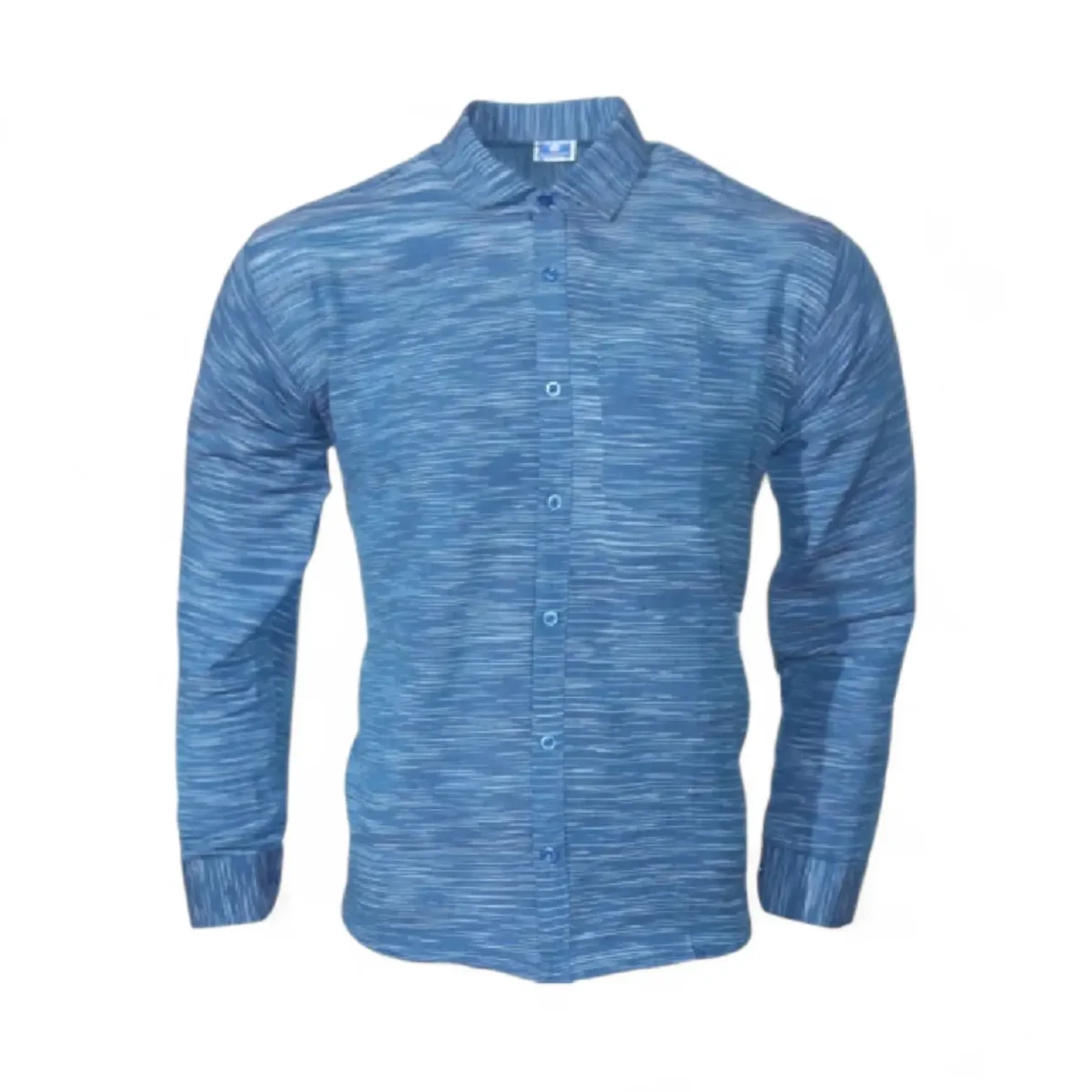 Desi Khadi Menโs Medium Blue Melange Handwoven Cotton Shirt- 1 Desi Khadi Menโs Medium Blue Melange Handwoven Cotton Shirt- 1